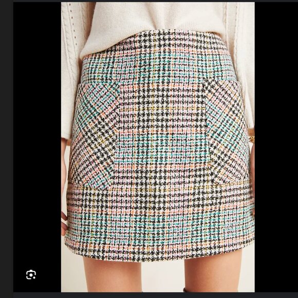 Anthropologie Dresses & Skirts - Maeve by Anthropologie Bijou Plaid Tweed Knit Mini Skirt with front patch pocket